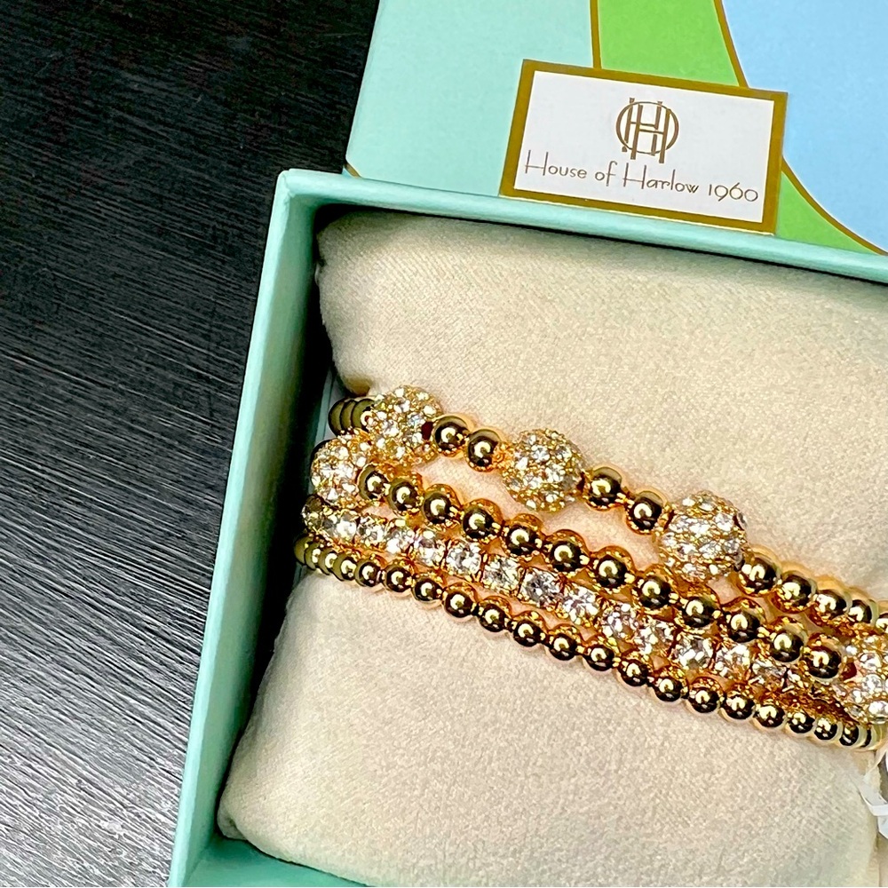 House of Harlow 1960 Set of 4 gold beaded bracelets NWT